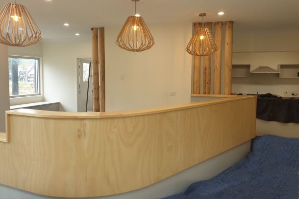 Austral Bendy plywood used in curved application as lining for reception counter